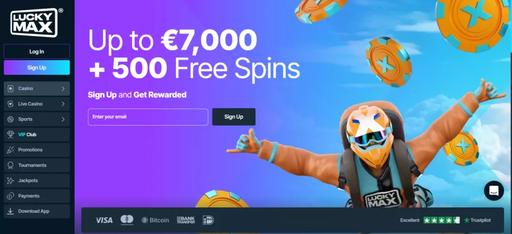 Lucky max casino — 500% welkomstbonus tot €6.000 plus 500 gratis spins voor nieuwe spelers in Nederland